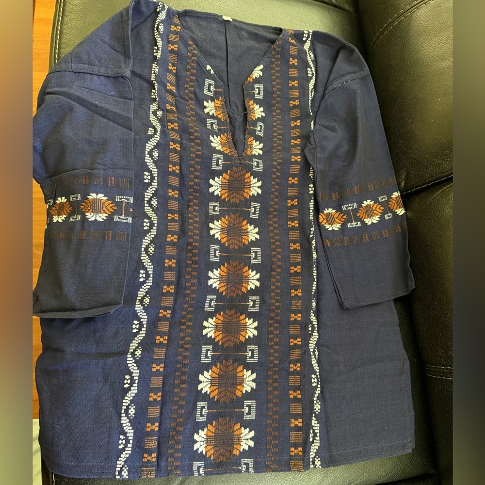 Guatemalan Blouse Top Shirt Women Sz L Embroidered Maya Boho Hippie Huipil Large